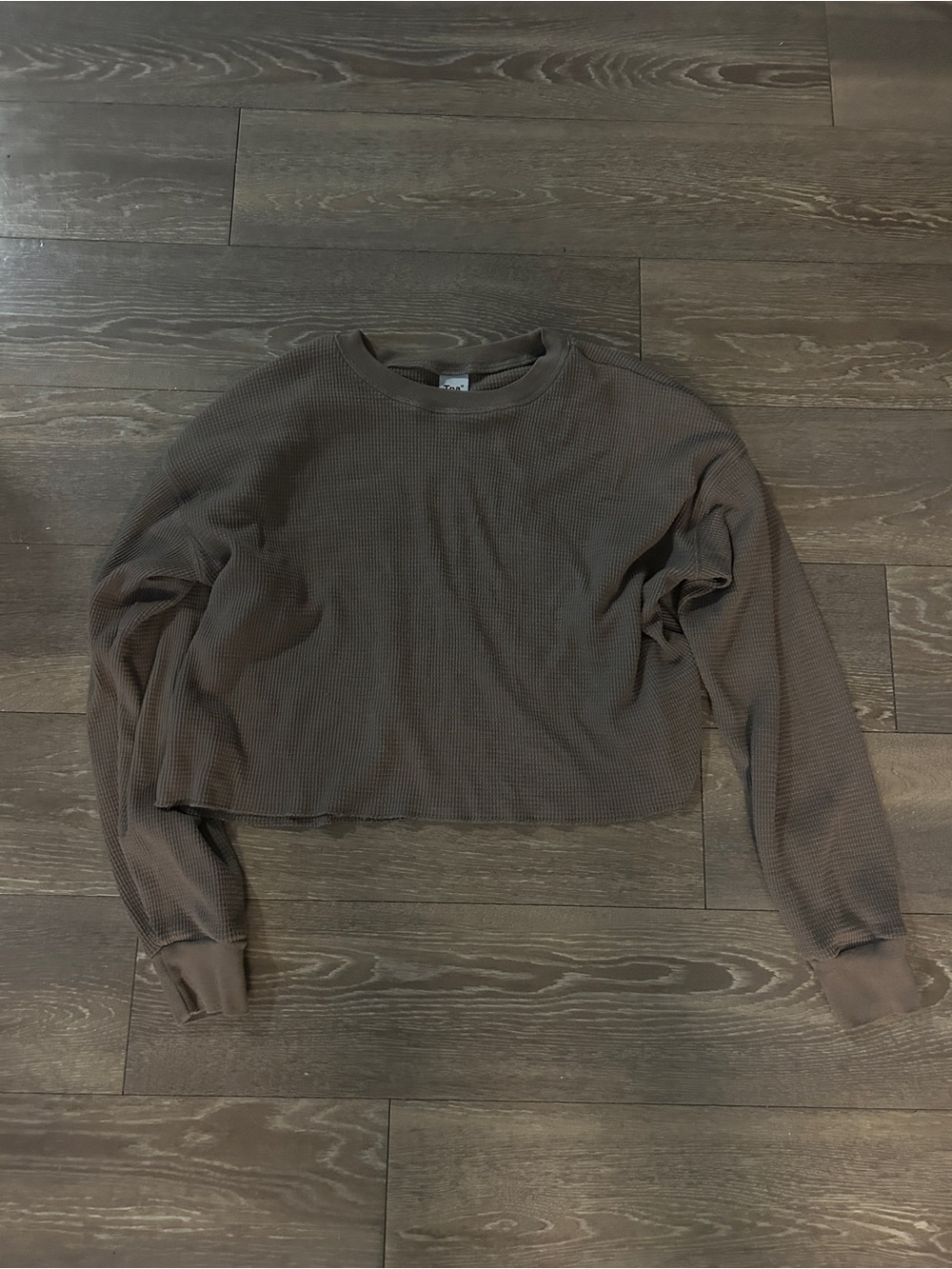Aritzia TNA Cropped Waffle Long-Sleeve Top - Brown